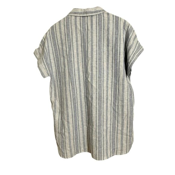 Sigrid Olsen Linen Blouse Top Women Size S Stripe Collar Oversized Loose Relaxed - Picture 2 of 11